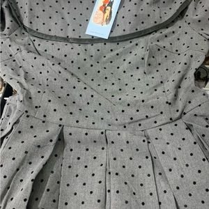 Tatyana Ice Coffee Grey Dress with Black Polka Dots
